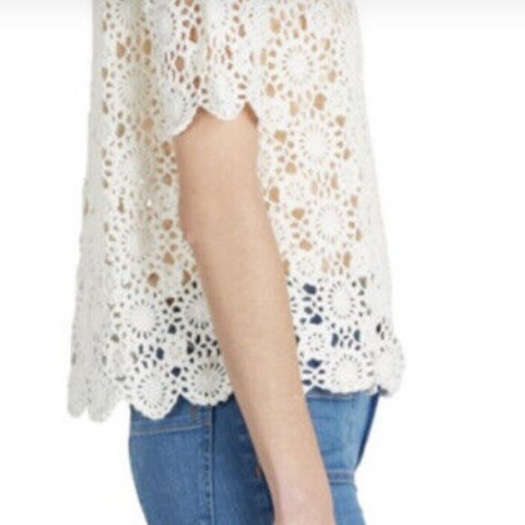 Joie Alizeh Knit Crochet scallop shirt White Top - Picture 2 of 7
